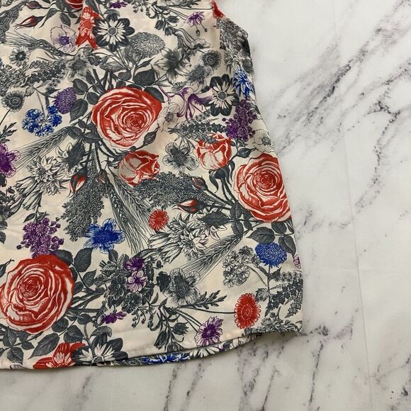 Modcloth Retro High Neck Blouse Top Size M Gray Red Floral Cap Sleeve Ruffle - Picture 3 of 10